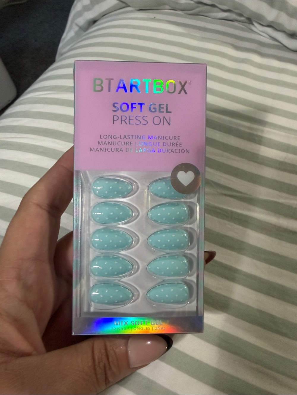 Soft Gel Press-On Nails in Mint Teal Polka Dot